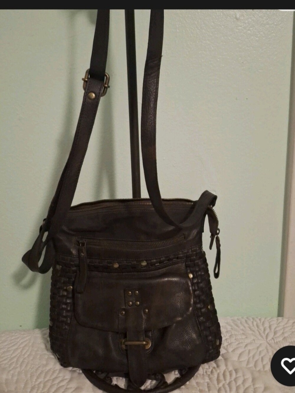 Dark Brown Pebbled Leather Crossbody With Woven Accents